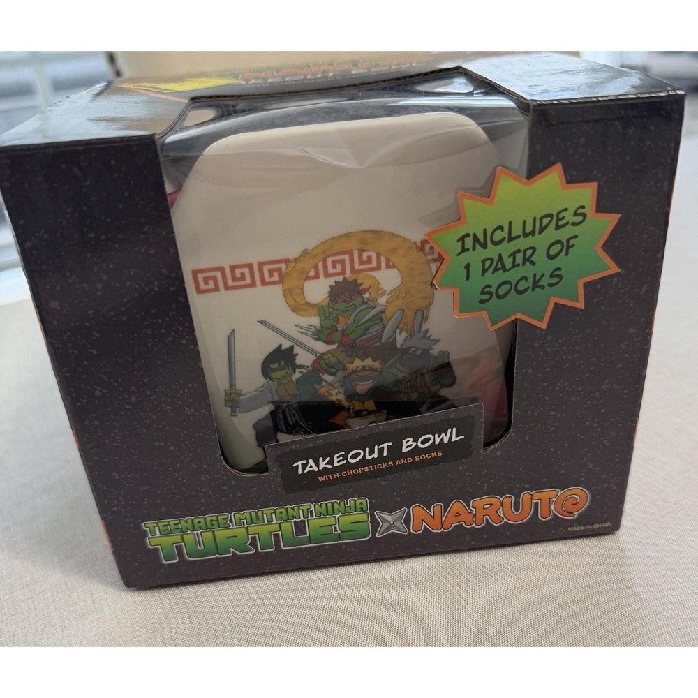 Teenage Mutant Ninja Turtles x Naruto Takeout Bowl Chopsticks Socks Set NIB
